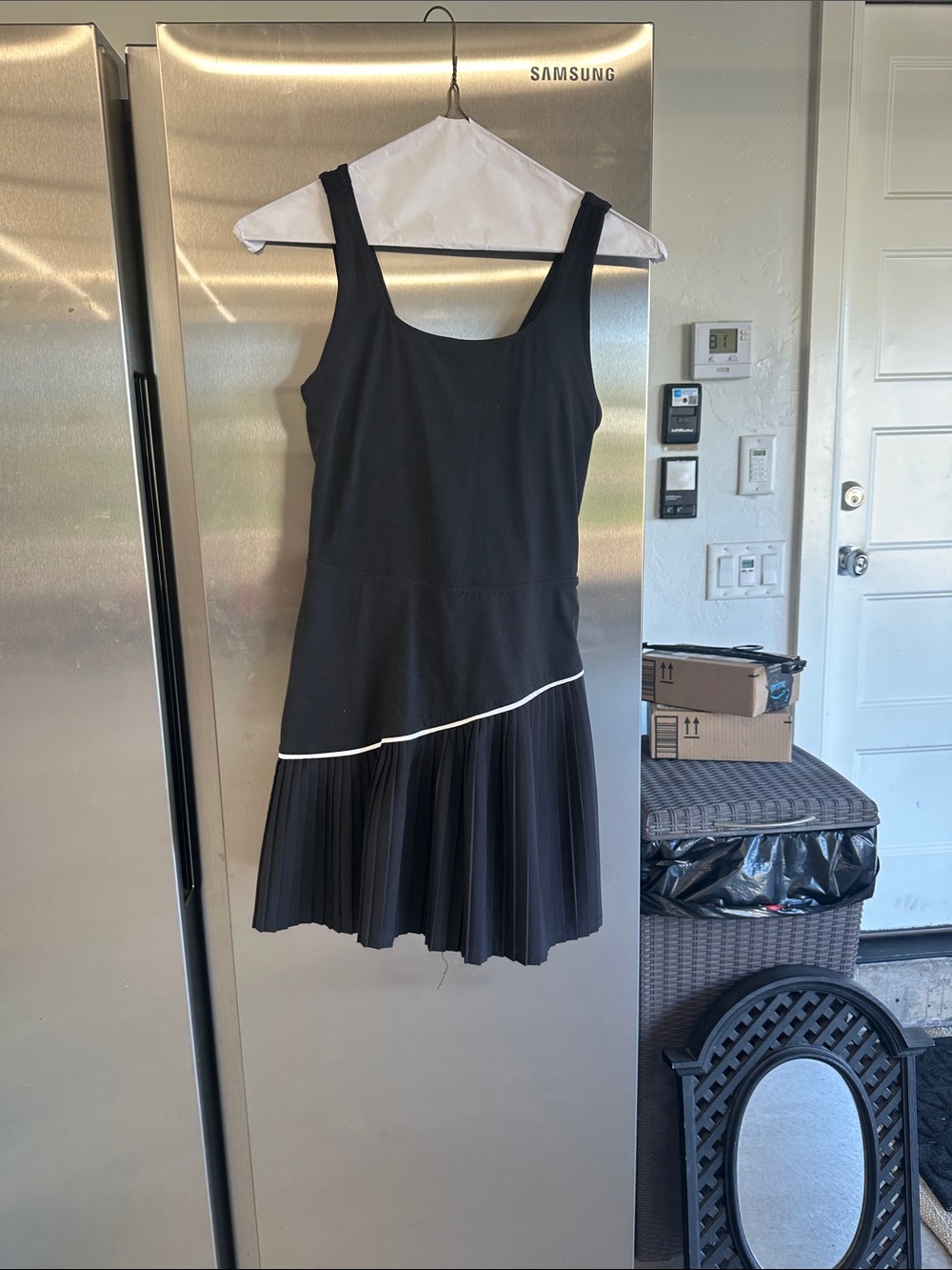 JoyLab Black Sleeveless Pleated-Hem Dress with White Trim